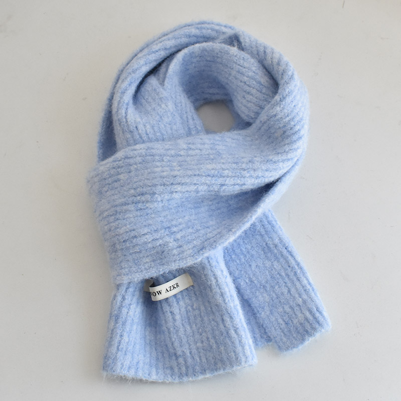 蓝色围巾女冬季2025新款韩版百搭简约高级感纯色毛线护颈小围脖潮