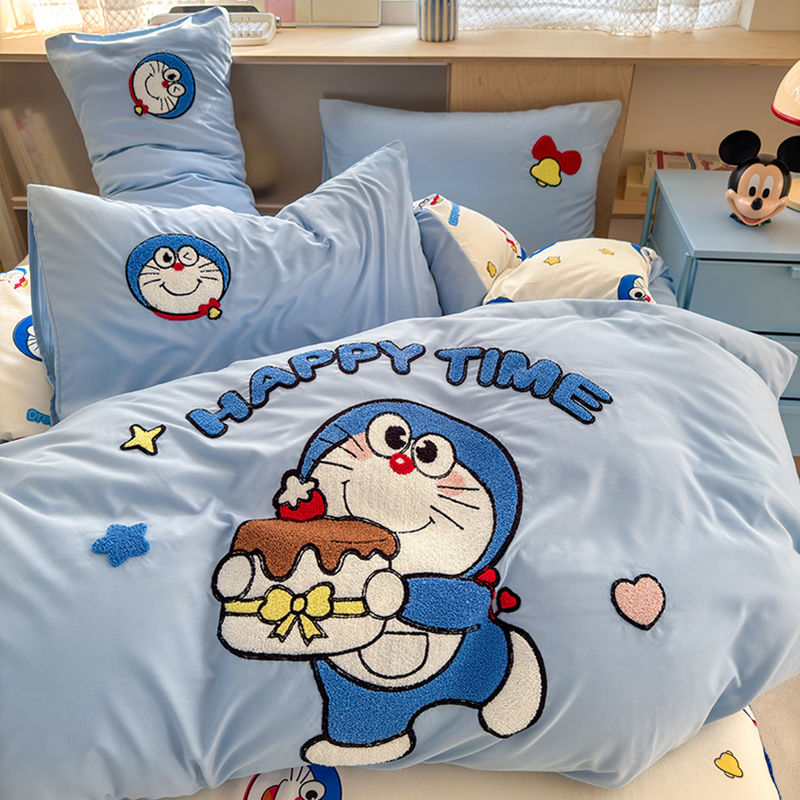 卡通可爱蓝色叮当猫水洗棉床笠四床品套件/四件套/多