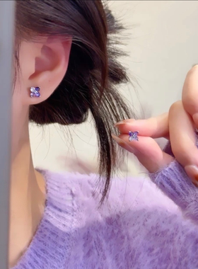 雾紫色幸运草百搭耳钉女
