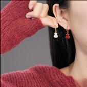 红色双面葫芦耳扣女轻奢高级感精致耳圈圆脸方脸新年氛围感耳饰