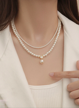 法式双层珍珠百搭项链女
