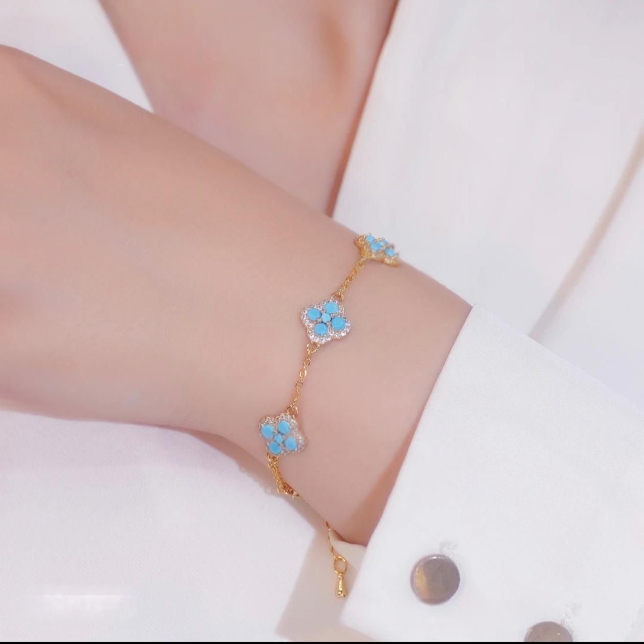 蓝色四叶草百搭手链女