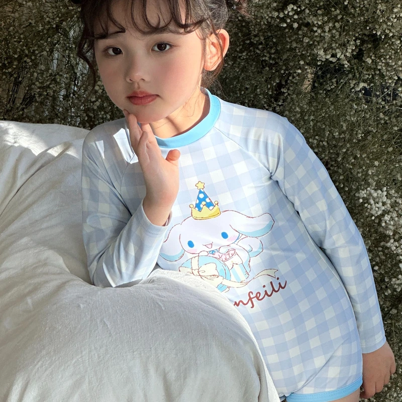 儿童泳衣连体平角儿童泳衣女玉桂狗保守游泳训练泳衣拉链春夏女童