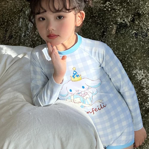 儿童泳衣连体平角儿童泳衣女玉桂狗保守游泳训练泳衣拉链春夏女童