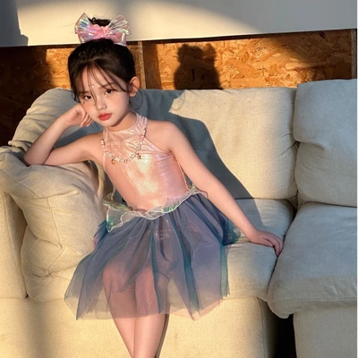 205儿童泳衣夏季新款人鱼姬裙式分体珠光女童泳衣A类女宝泳装