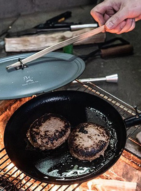 正品授权日本BushCraft 便携野营无柄篝火煎锅 阳极氮化铁3kg承重