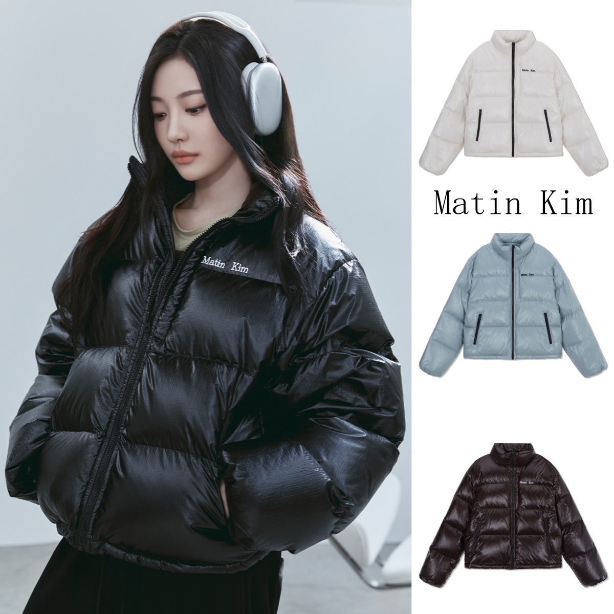 韩国代购matinkim宁艺卓同款亮面羽绒服短款立领面包服鹅绒服外套