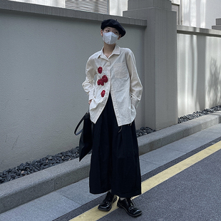 山本小众立体手工玫瑰设计感小众衬衫女早秋王嘉尔同款情侣衬衣女