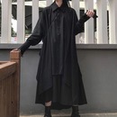 黑色半身裙 山本日系小众设计师款 暗黑系2025春秋长袖 中长款 衬衫