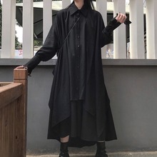 山本日系小众设计师款暗黑系2025春秋长袖中长款衬衫+黑色半身裙