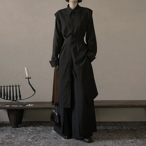 天丝黑色山本风束腰A字裙