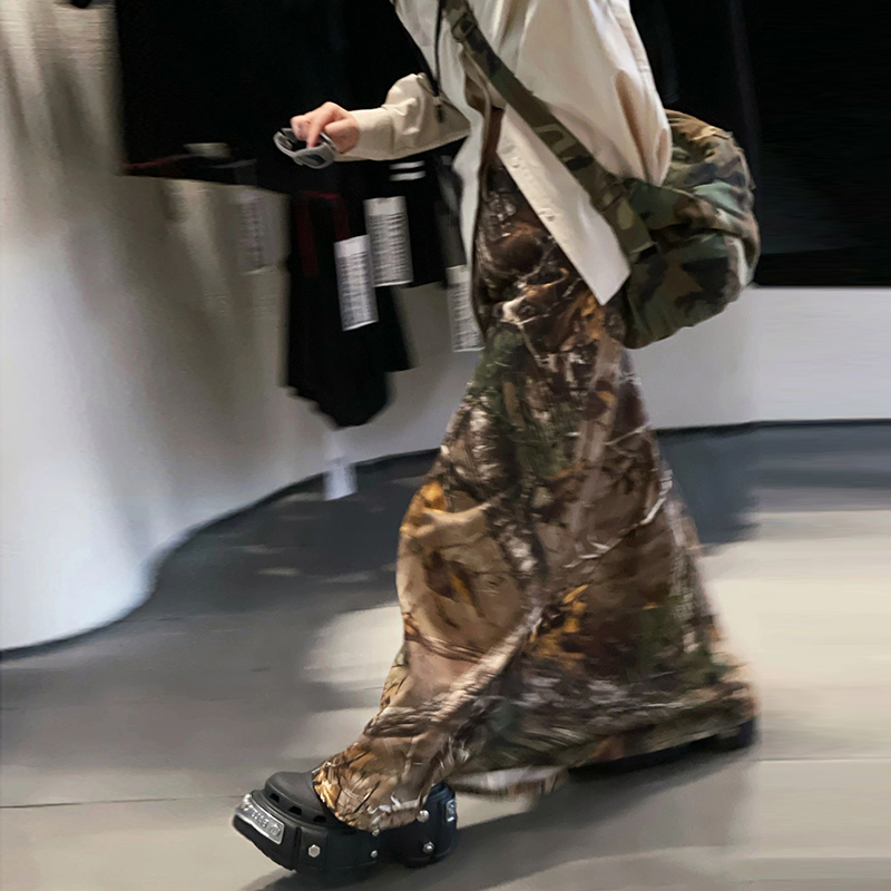 长裙工装裙复古低腰迷彩半身裙