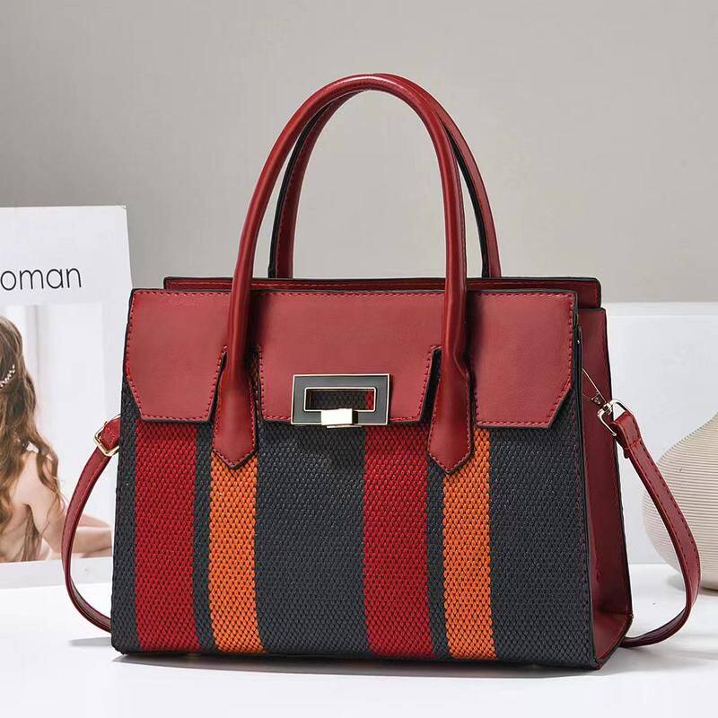 女士包包新款时尚潮流斜挎包女大容量撞色帆布手提包单肩包高级感