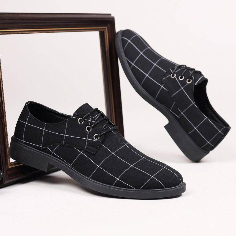 男士皮鞋商务新款休闲鞋西装春秋英伦系带鞋子内帆布正装单鞋