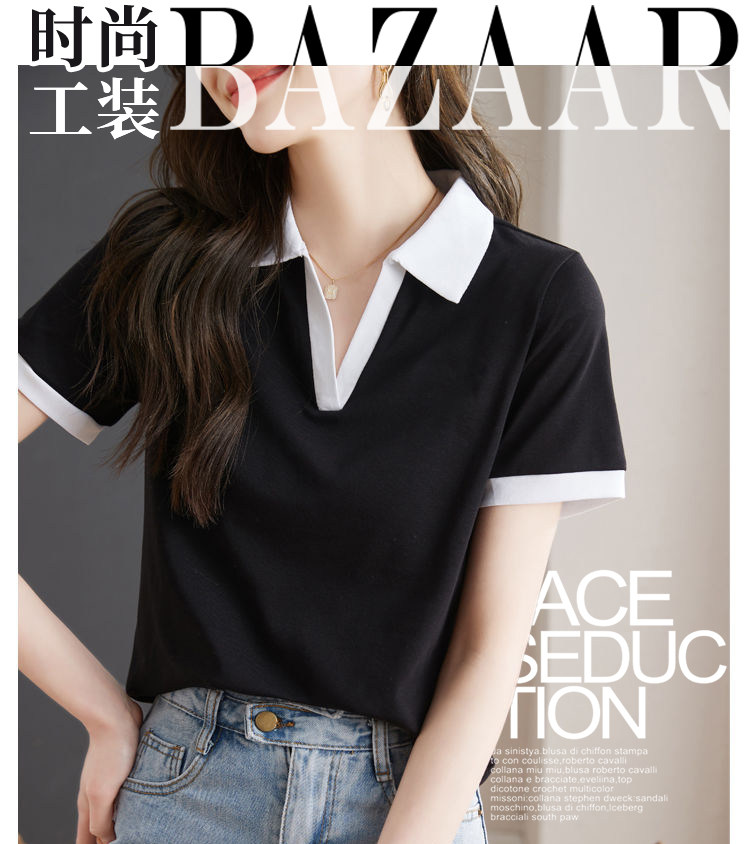 女POLO衫定制logo美容院工作服T恤短袖印字V领工衣纯棉修身翻领夏