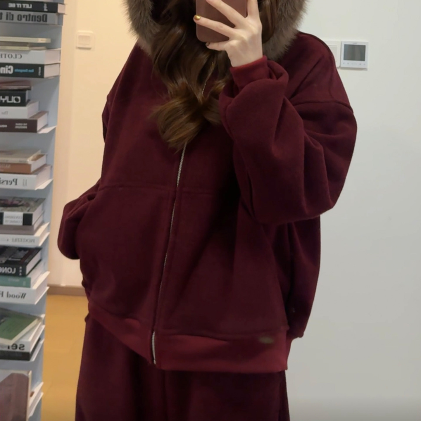 韩版大毛领连帽卫衣时尚套装女2026秋冬新款加绒休闲阔腿裤两件套