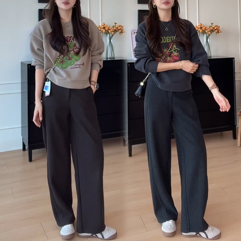 网红炸街运动休闲套装女2026春秋新款小个子灰色卫衣阔腿裤两件套