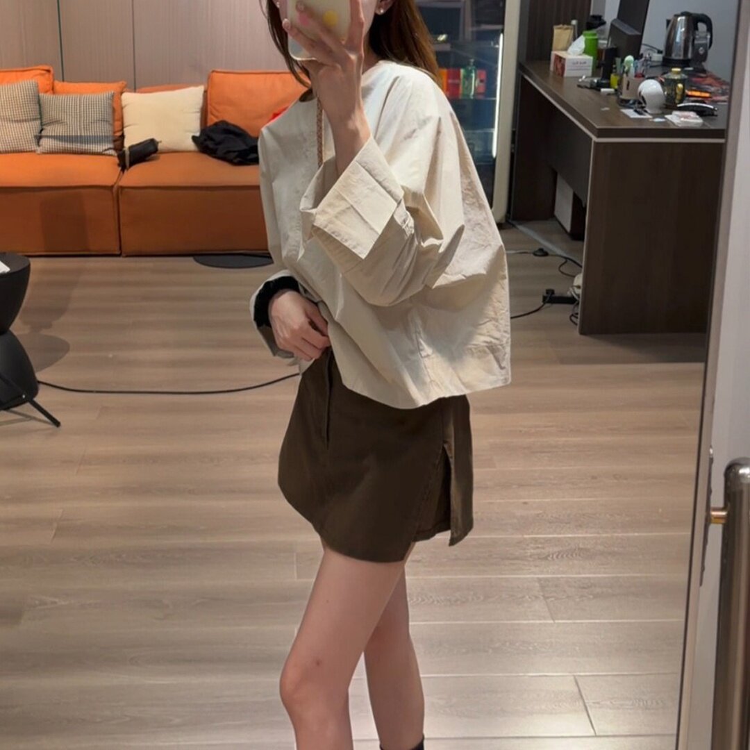 新款简约风宽松气质通勤日常凉感长袖衬衫+复古牛仔裤裙两件套装