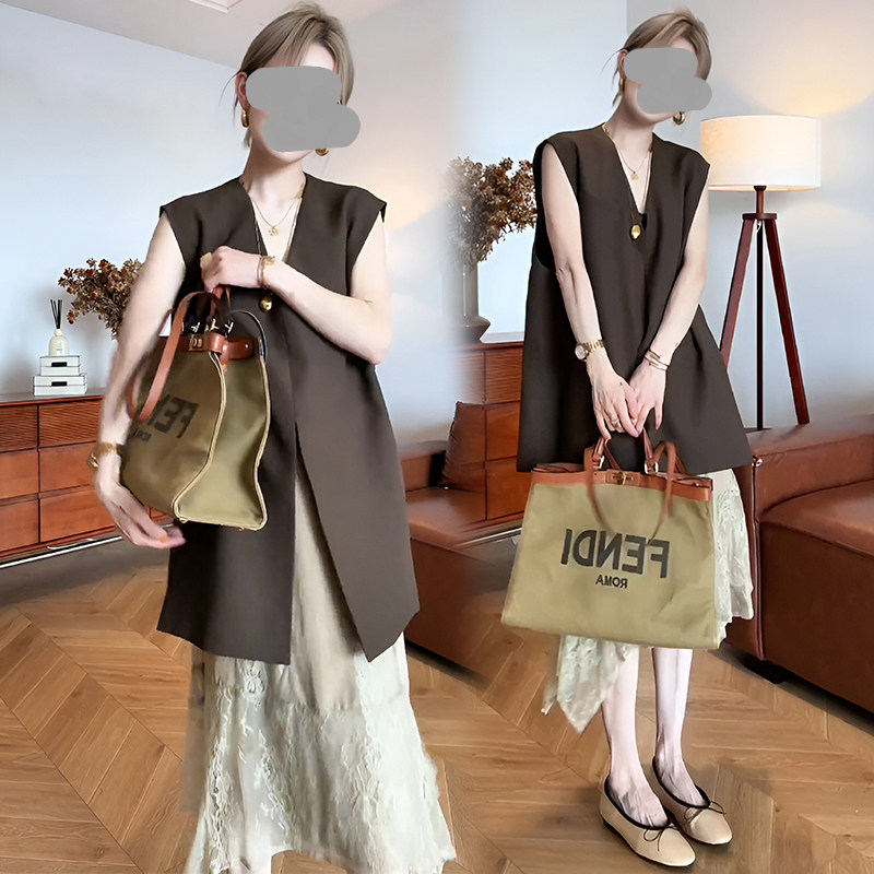 巨好看夏装一整套chic高级感职场穿搭咖色西装马甲搭配半身裙套装