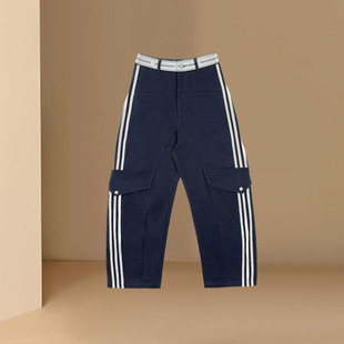 2026春秋新款美式复古工装裤女显瘦直筒阔腿裤宽松条纹休闲运动裤