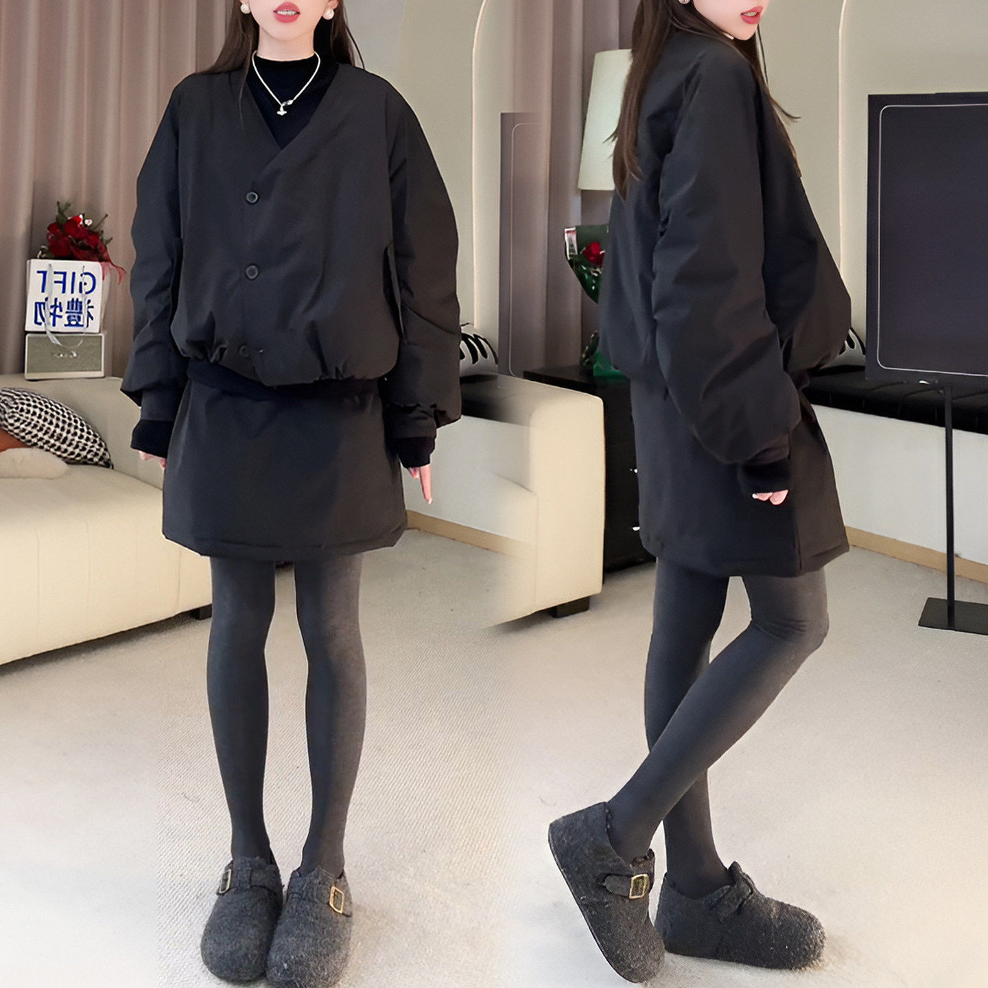 冬季流行穿搭一整套女2026新款韩版时尚棉服外套百搭半身裙两件套