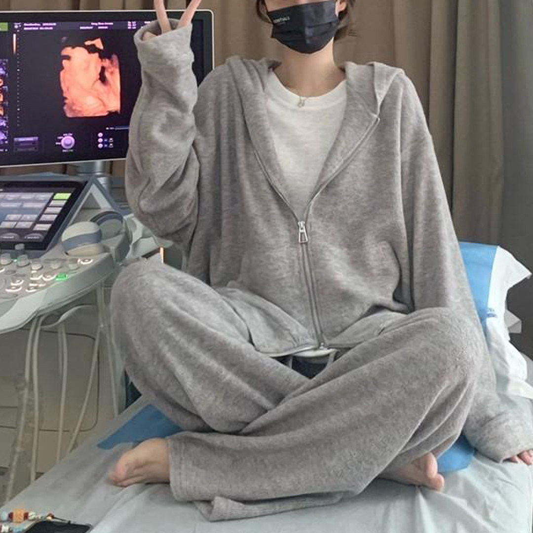 软糯私服 暖乎乎毛圈带帽卫衣女套装韩系简约休闲气质感洋气女装