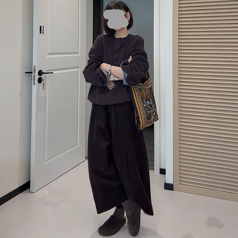 小个子穿搭八分松紧腰阔腿裤裙女2026春秋季新款休闲裤独特超好看