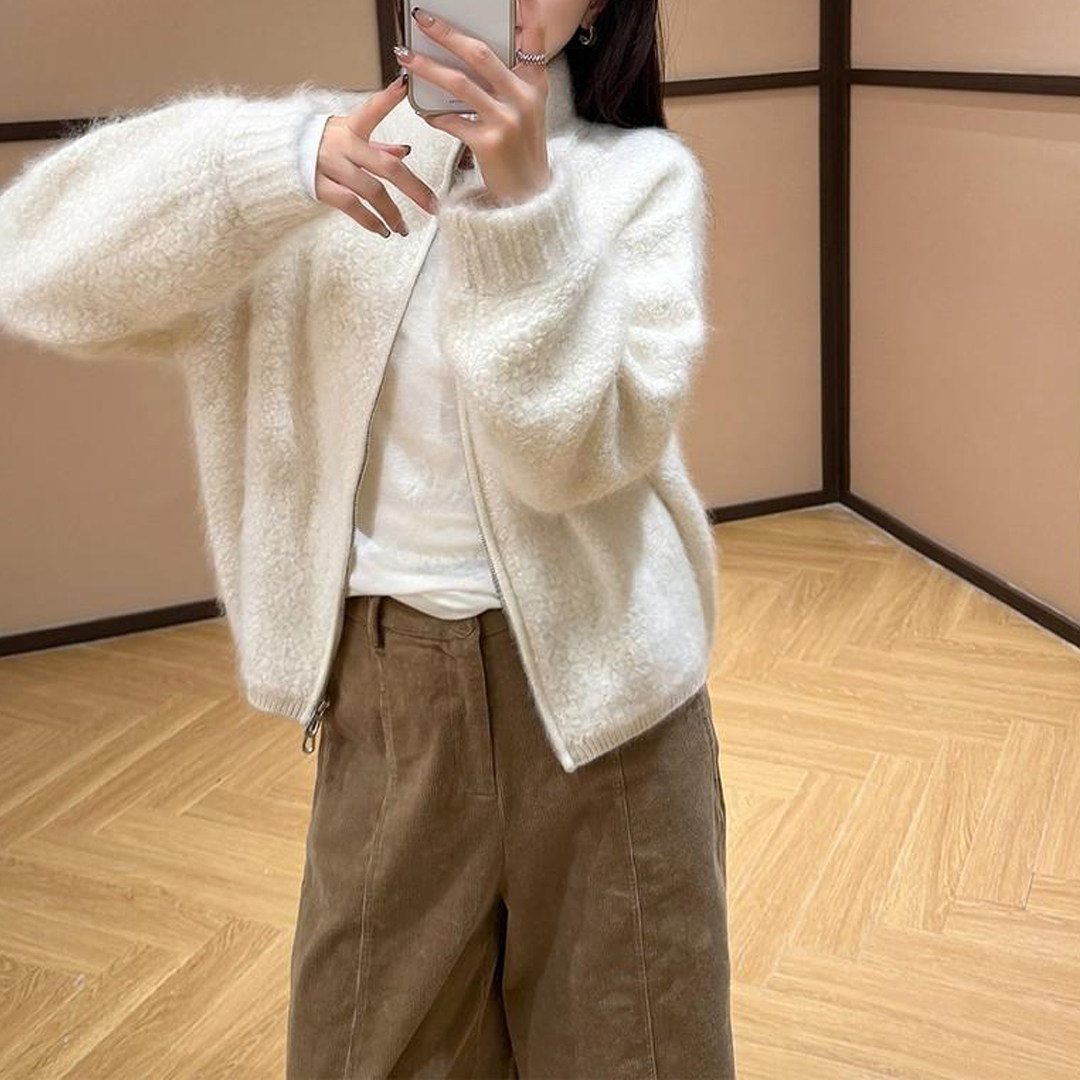 [小斗绒]休闲显瘦时尚气质感百搭舒适感立领毛衣外套女装单件上衣