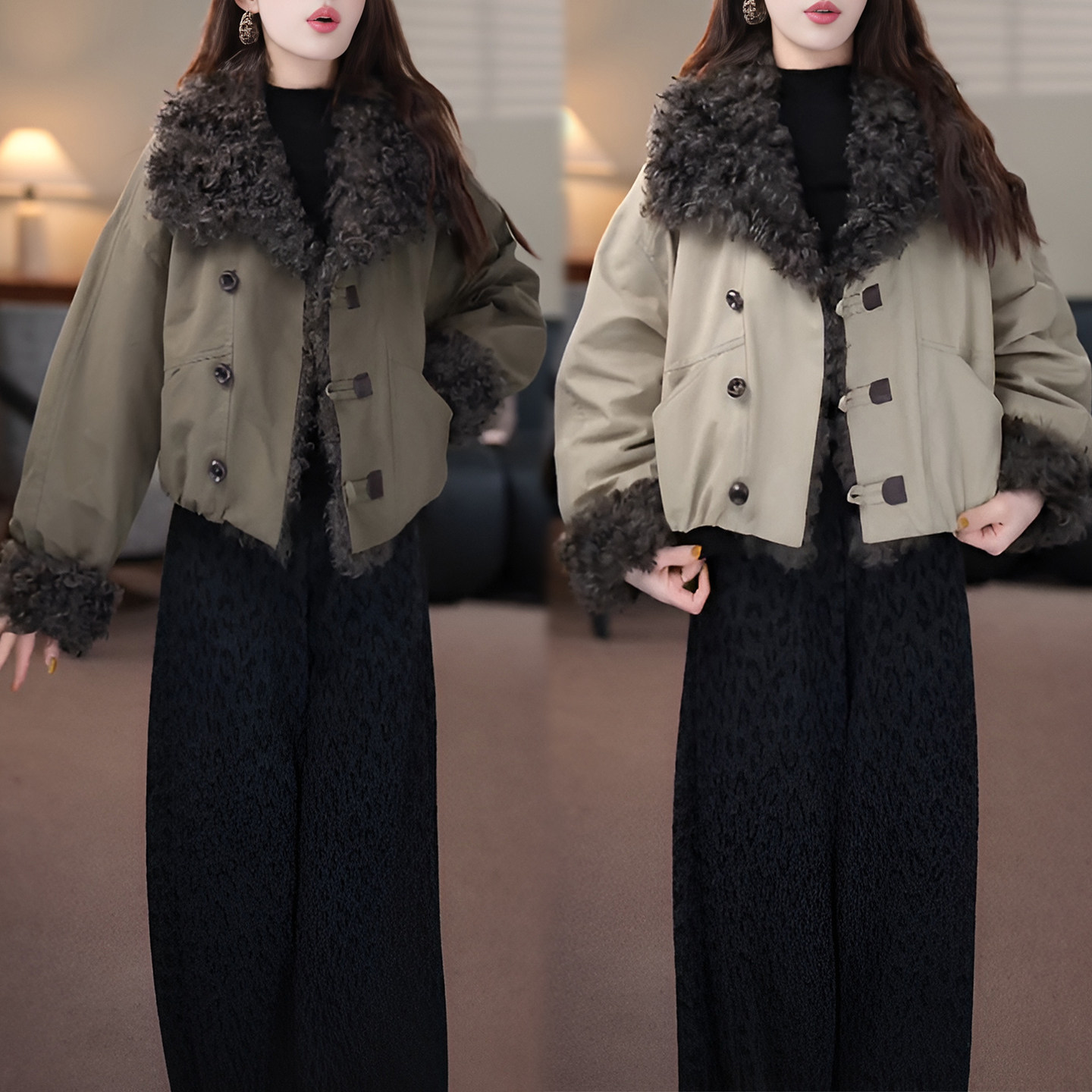 2026秋冬新款小个子百搭撞色拼接毛领保暖外套女洋气保暖时尚棉服