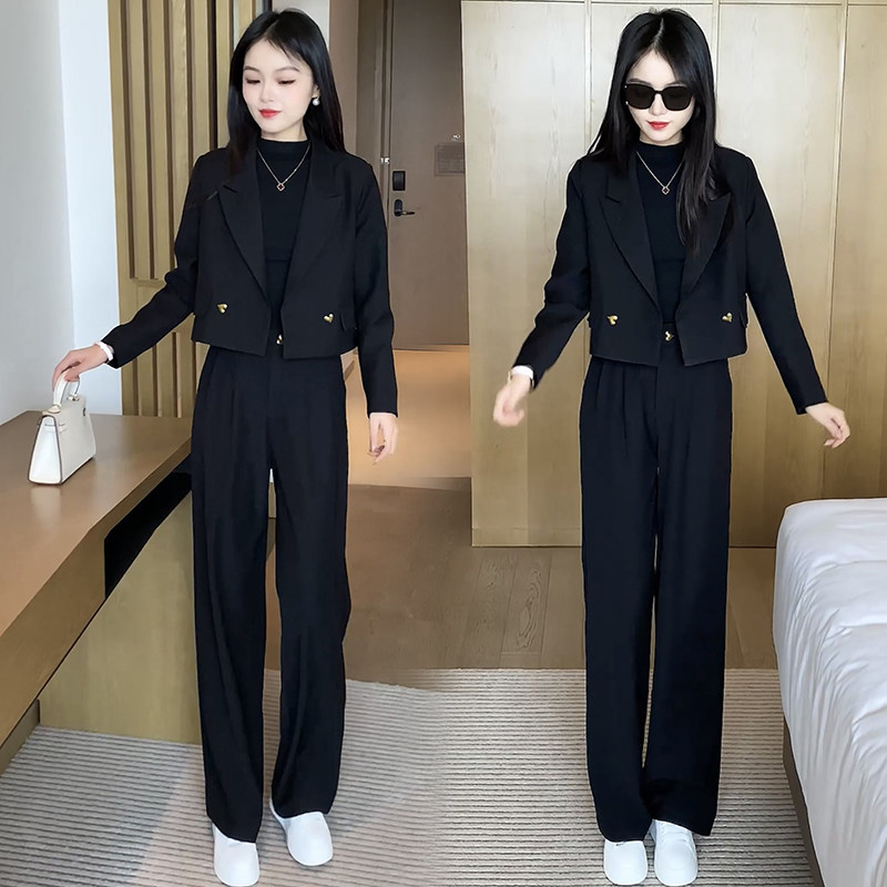 小个子时尚西装套装女装短款2026春季新款职业气质西服外套两件套