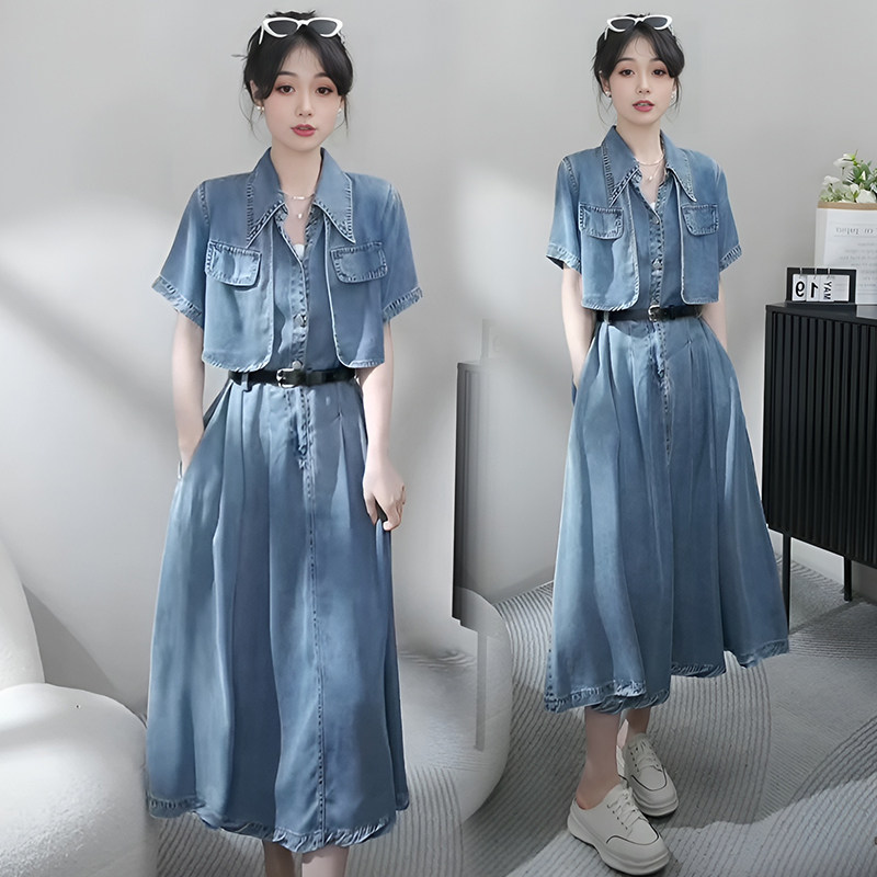 港风复古牛仔连衣裙夏季2026新款高端精致超好看收腰气质长裙子
