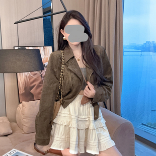 美拉德机车外套女2026春秋新款洋气高级感小个子棕色短款夹克上衣