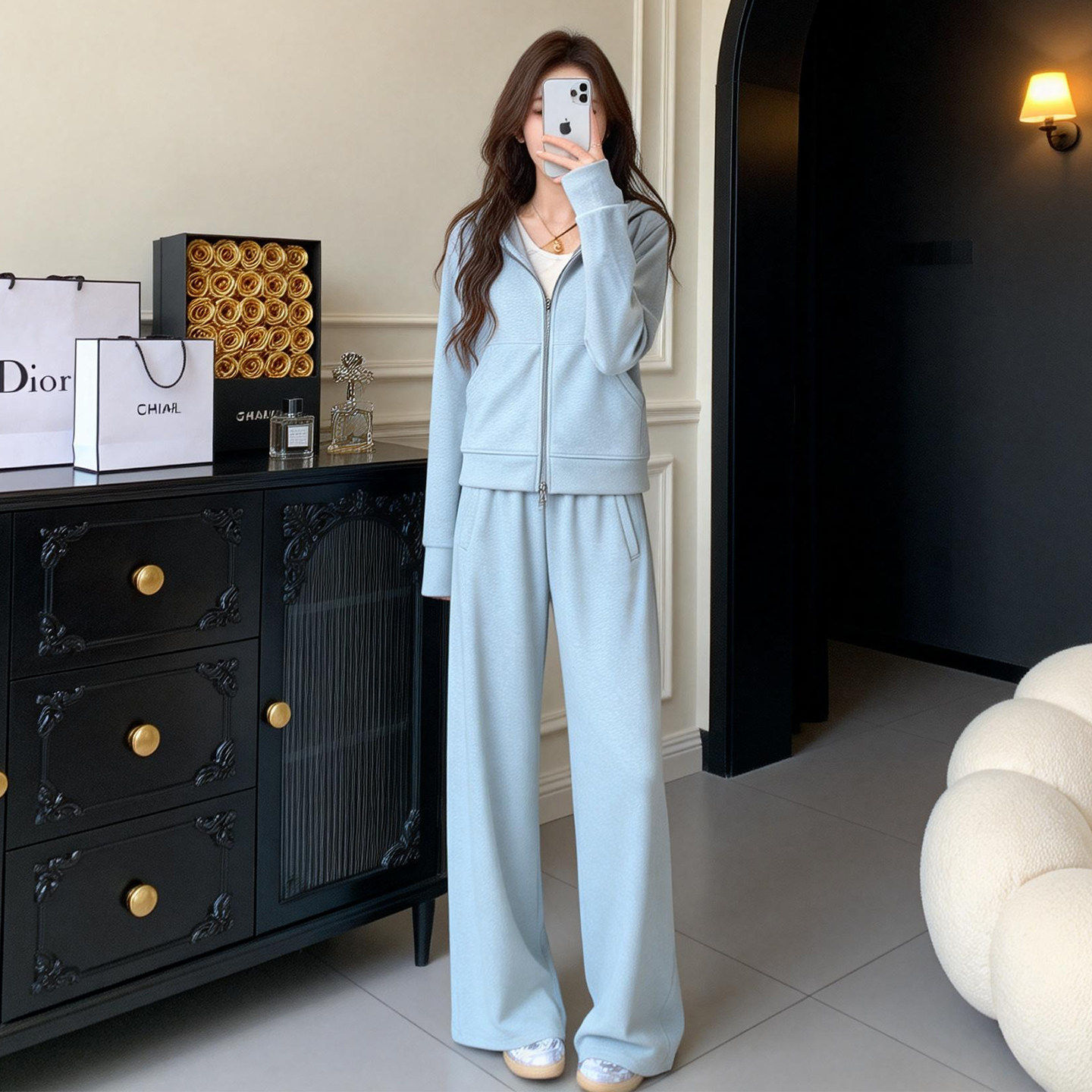 宽松休闲运动服套装女春秋季新款时尚洋气质韩版减龄阔腿裤两件套