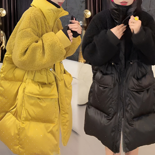 2026冬季新款时尚拼接毛毛棉服宽松保暖百搭保暖加厚中长款外套女