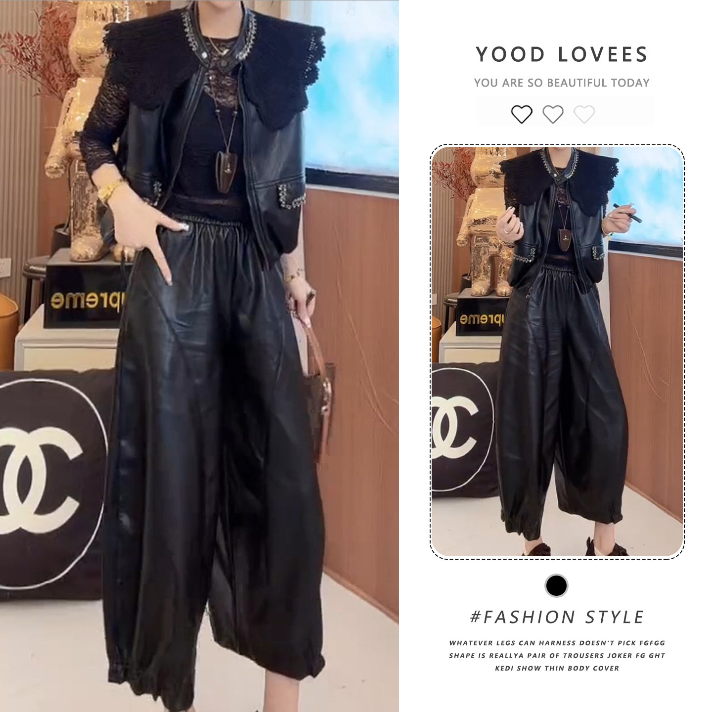 蕾丝衬衣显瘦休闲八分裤套装女