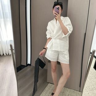衬衫 港风套装 绝美洋气宽松白色长袖 女两件套 短裤 时尚 2025夏季 新款