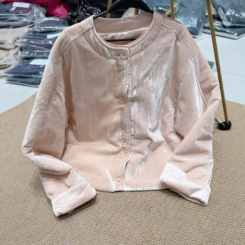 时尚圆领棉服外套女2026冬季新款小个子纯色设计感轻薄夹棉小棉袄