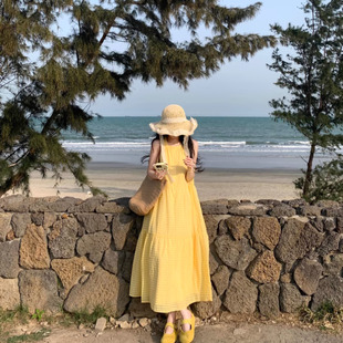 宽松中长款 甜美海边度假风格 新款 子无袖 气质裙子 背心连衣裙女夏季