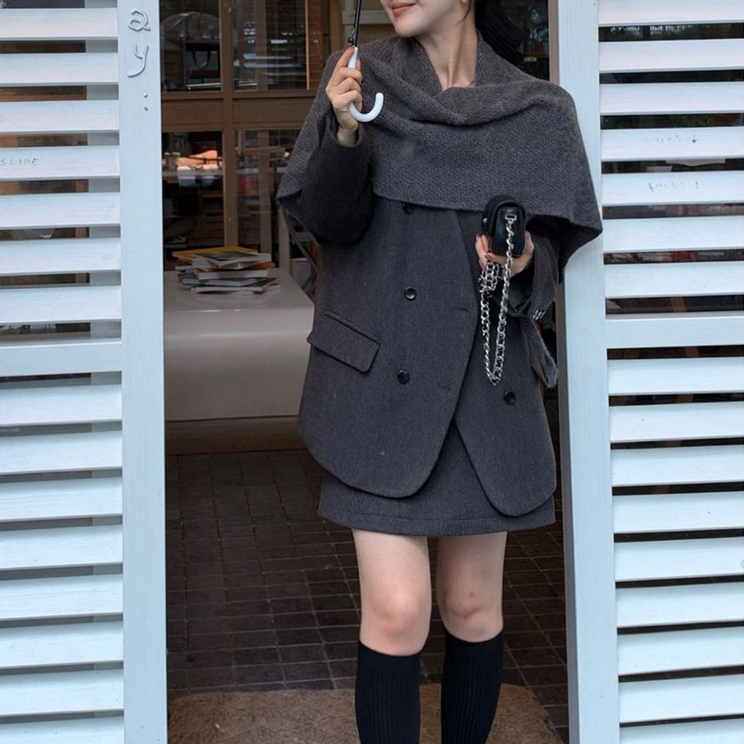 暮云漫漫 新款时尚感洋气外套加半身裙休闲百搭简约气质女套装