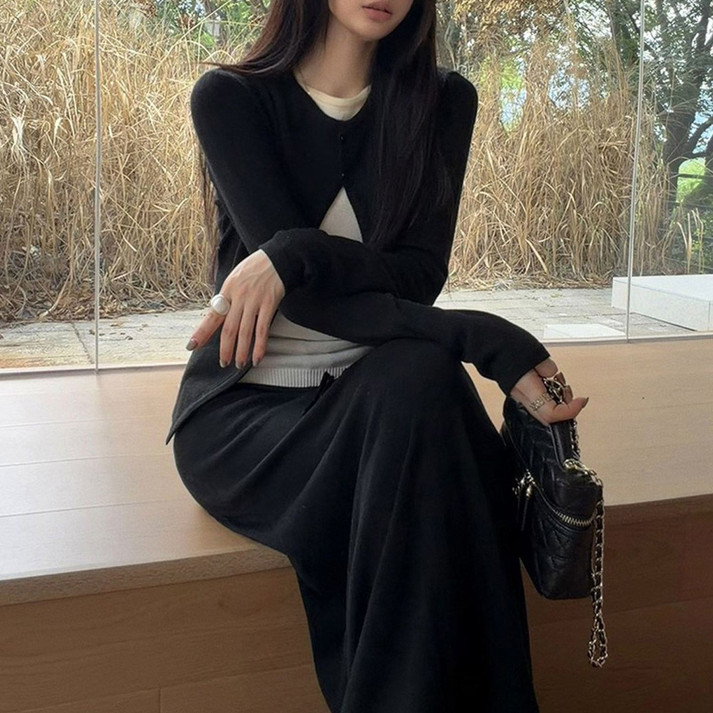 韩系轻熟风休闲宽松舒适针织开衫上衣半身裙时尚气质感显瘦女套装