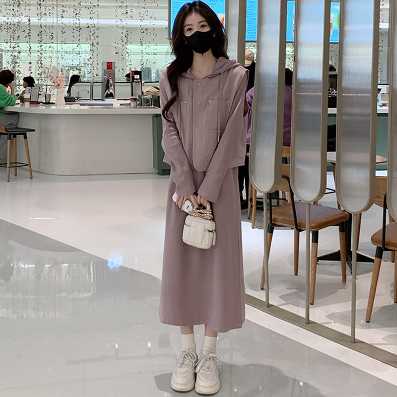 粉色马甲连衣裙套装女春秋2026新款韩系减龄休闲卫衣裙两件套超火