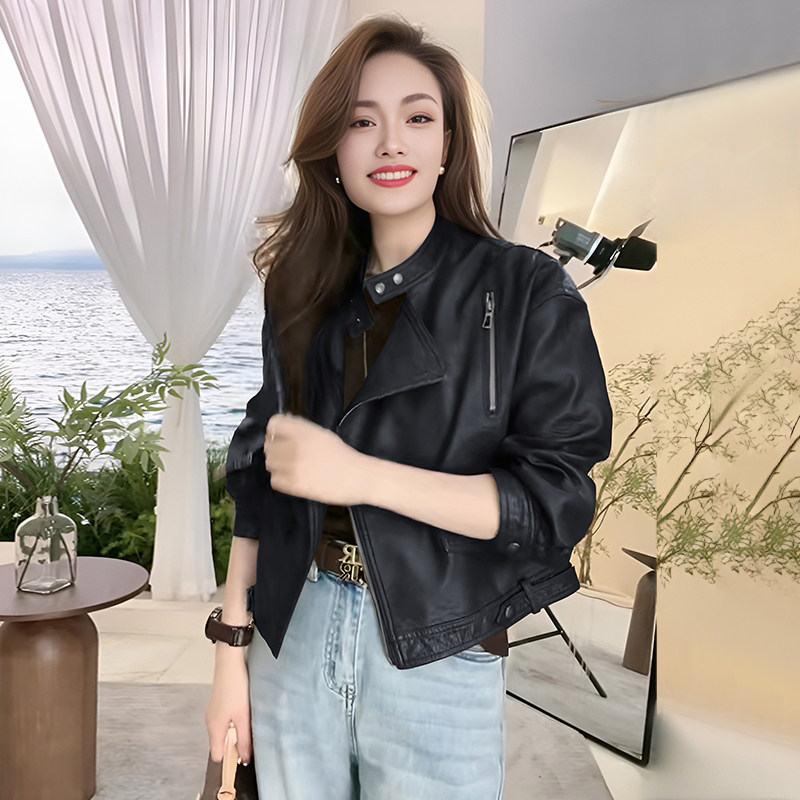 春秋皮衣外套女士2026新款爆款复古美式宽松大码休闲短款夹克上衣