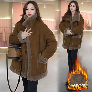 2026秋冬新款羊羔毛皮毛一体外套女中长款翻领双面穿保暖毛毛大衣