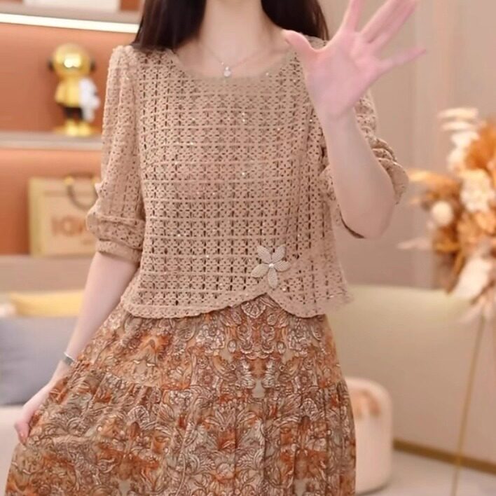高级冰雨丝时尚轻奢高贵两件套连衣裙2025秋季新款小衫背心套装群