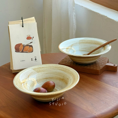 一家小店 造型漂亮 餐厅同款 粗陶摆盘漂亮饭 翻边菜盘深盘意面盘