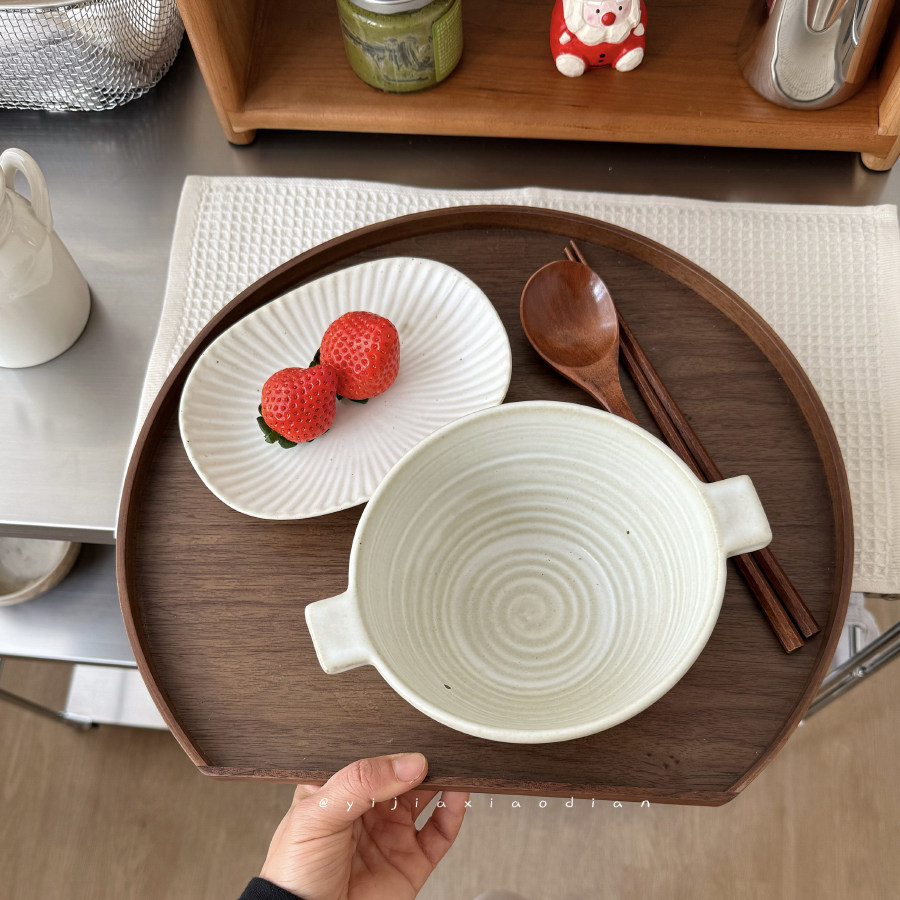 一家小店 一人食的仪式感 黑胡桃木餐具托盘半月盘