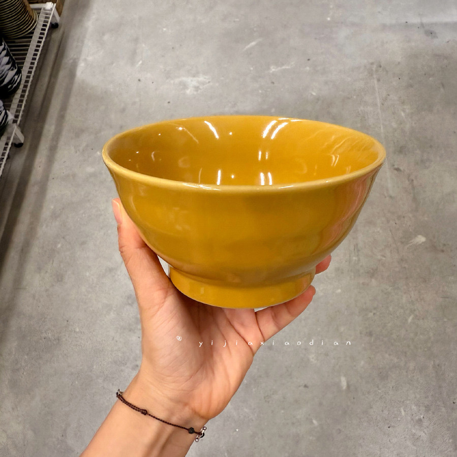 宜家正品 桑德赛达0.4 落叶黄很秋冬 超爱高脚 陶瓷吃饭大碗粥碗