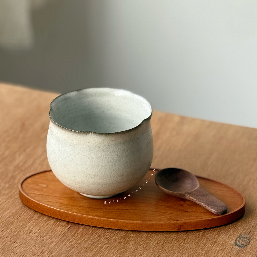 一家小店 小圆肚 手作粉引花形陶瓷水杯 景德镇粗陶 茶杯咖啡杯