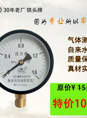 衡水铁头牌铜螺纹1.6Mpa压力表水压表消防装置地暖气压表Y100指针