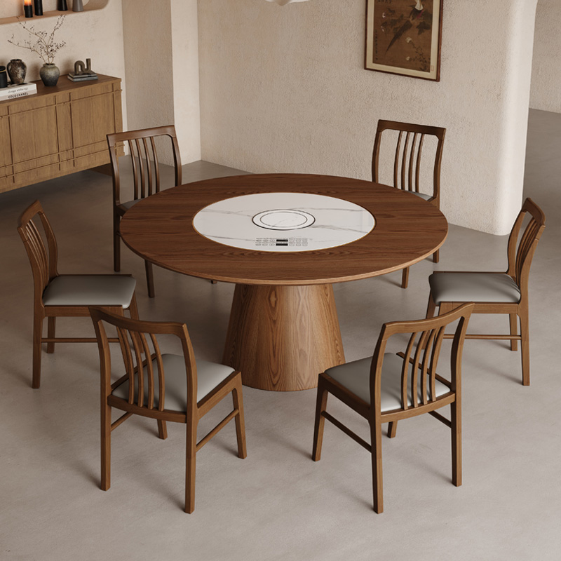 馨佰利实木岩板餐桌中古风小户型